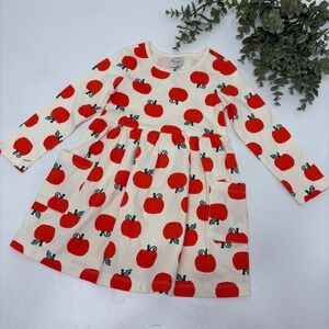 Hanna Andersson Kids pumpkin  Print Long Sleeve Dress Size 3T Cream